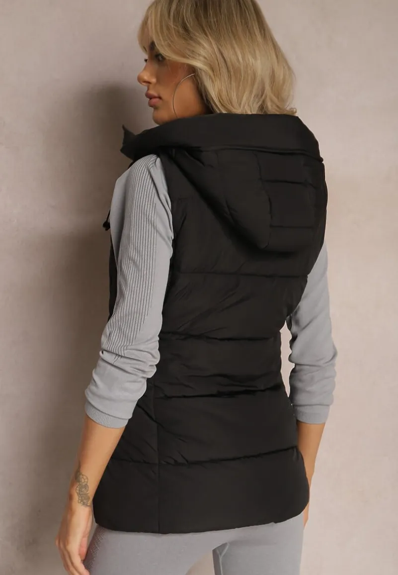 Czarna Kamizelka z Kapturem Pikowana Superra