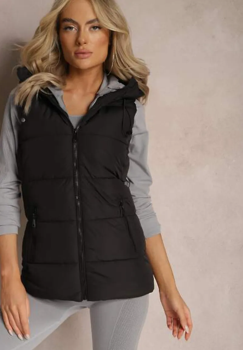 Czarna Kamizelka z Kapturem Pikowana Superra