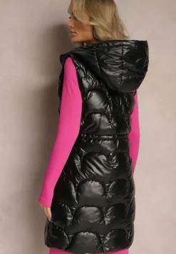 Czarna Kamizelka z Kapturem Zapiana na Suwak z Kieszeniami Halimes