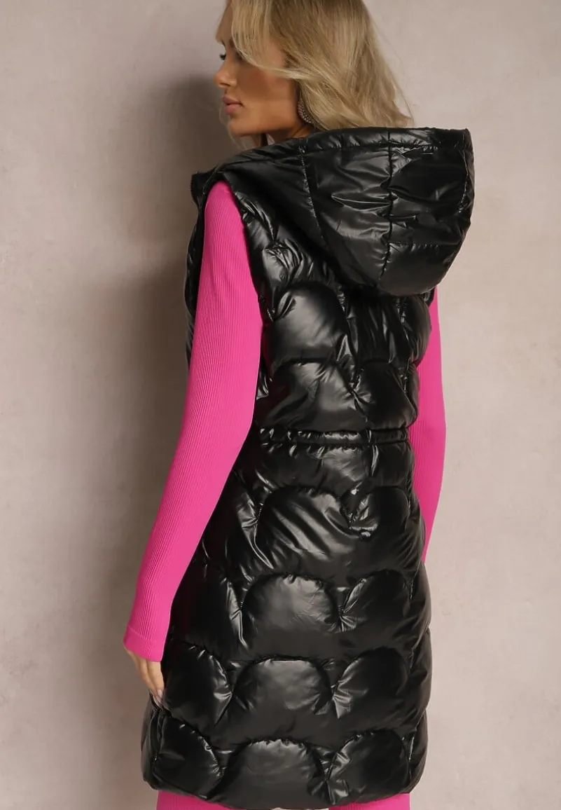 Czarna Kamizelka z Kapturem Zapiana na Suwak z Kieszeniami Halimes