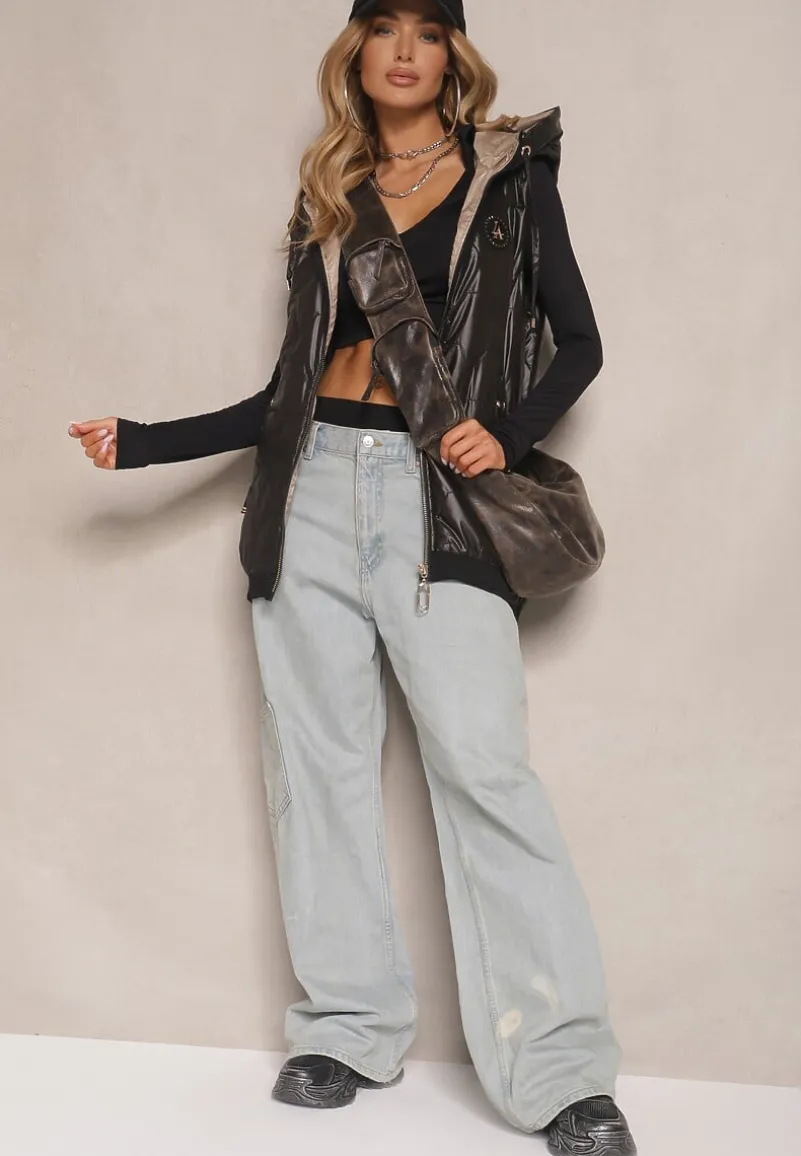 Czarna Kamizelka z Kapturem Ozdobą i Pikowaniem Desirala