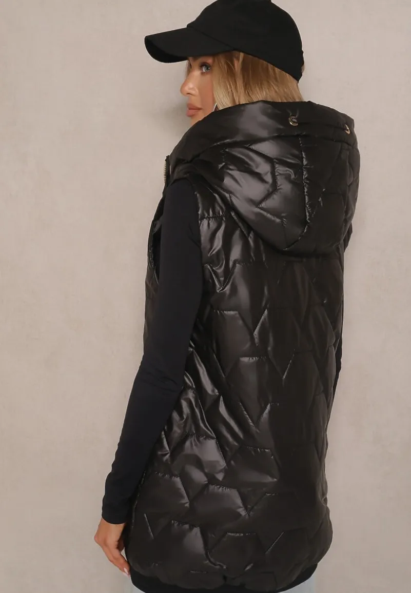 Czarna Kamizelka z Kapturem Ozdobą i Pikowaniem Desirala