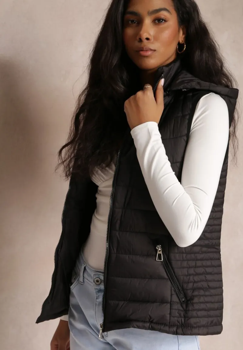 Czarna Kamizelka z Kapturem Pikowana Chela