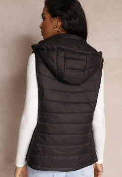 Czarna Kamizelka z Kapturem Pikowana Chela