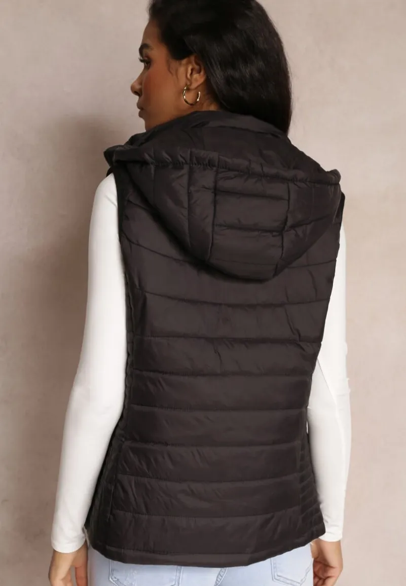 Czarna Kamizelka z Kapturem Pikowana Chela