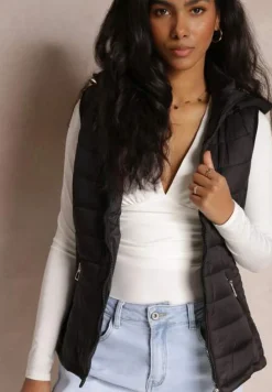 Czarna Kamizelka z Kapturem Pikowana Chela