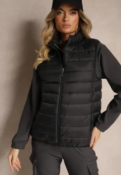 Czarna Kamizelka z Kieszeniami Pikowana Lorttia