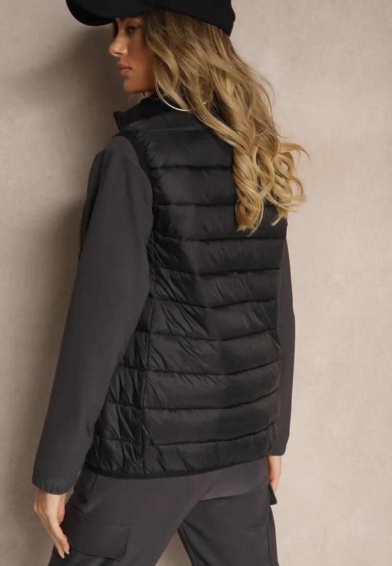 Czarna Kamizelka z Kieszeniami Pikowana Lorttia