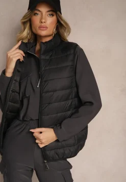 Czarna Kamizelka z Kieszeniami Pikowana Lorttia