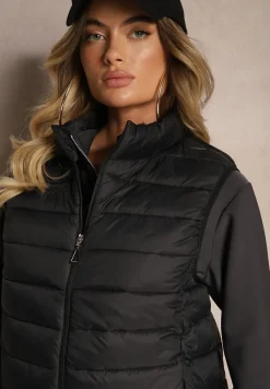 Czarna Kamizelka z Kieszeniami Pikowana Lorttia