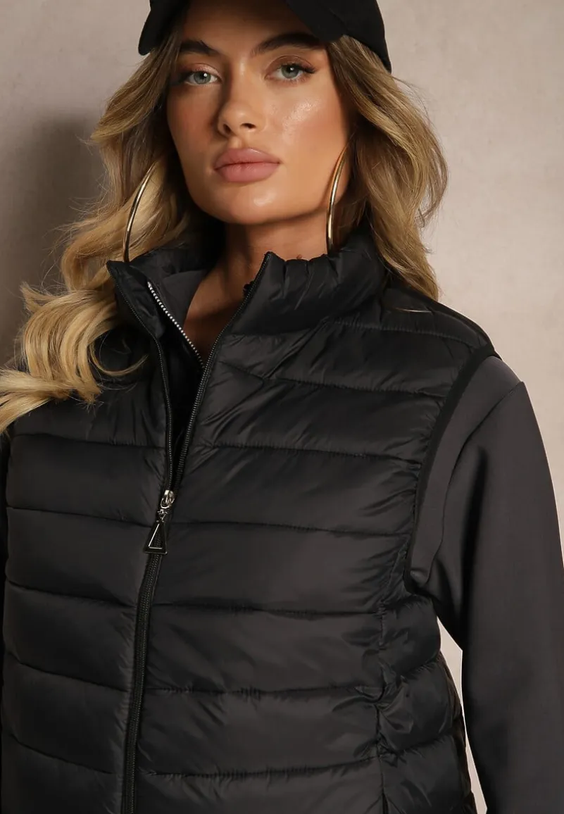 Czarna Kamizelka z Kieszeniami Pikowana Lorttia