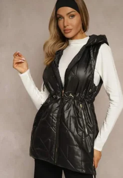Czarna Kamizelka z Lekkim Pikowaniem i Kapturem Nieodpinanym Lisarivia