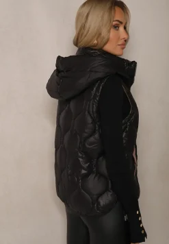 Czarna Kamizelka z Odpinanym Kapturem Ozdobnym Pikowaniem i Stoperami Liolena