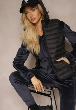 Czarna Kamizelka z Odpinanym Kapturem Ozdobiona Pikowaniem Mailaya