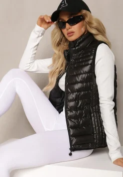 Czarna Kamizelka z Pikowaniem Bez Kaptura Bilettia