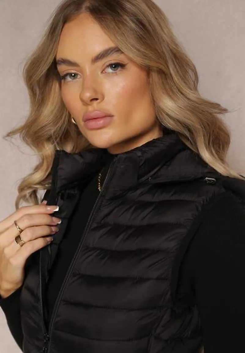 Czarna Kamizelka z Pikowaniem Kapturem i Kieszeniami Kimes