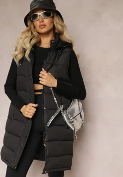 Czarna Kamizelka z Pikowaniem i Odpinanym Kapturem Glenova