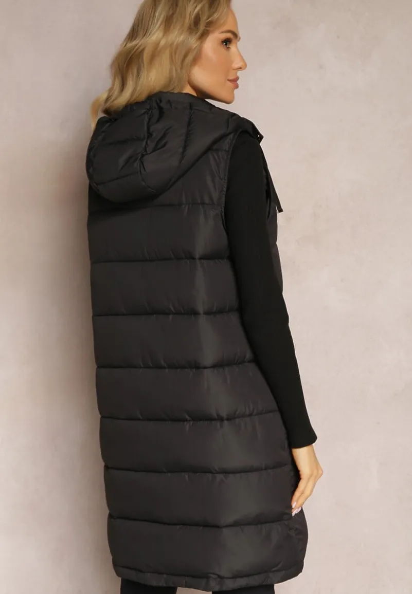 Czarna Kamizelka z Pikowaniem i Odpinanym Kapturem Glenova