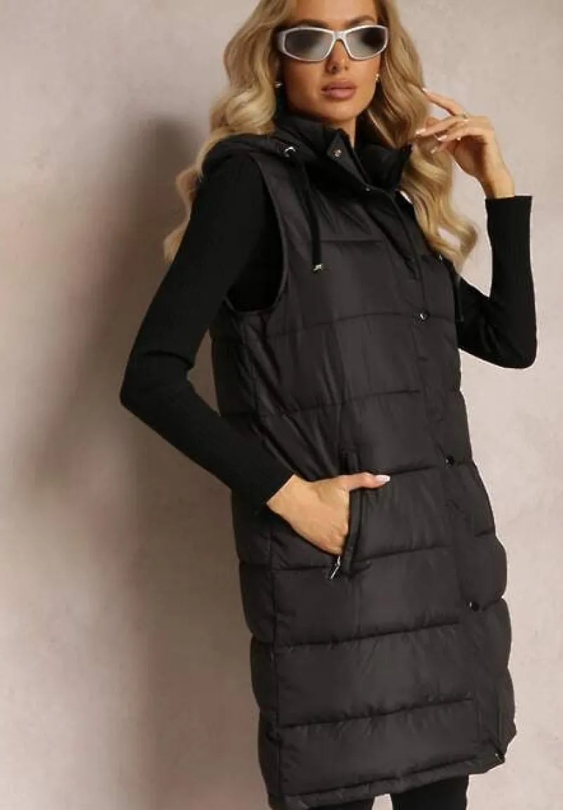 Czarna Kamizelka z Pikowaniem i Odpinanym Kapturem Glenova