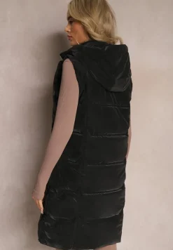 Czarna Kamizelka z Szerokim Pikowaniem o Długim Fasonie Hanesia