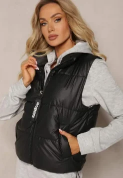 Czarna Kamizelka z Wysokim Kołnierzem i Suwakiem z Ozdobą Aklaria