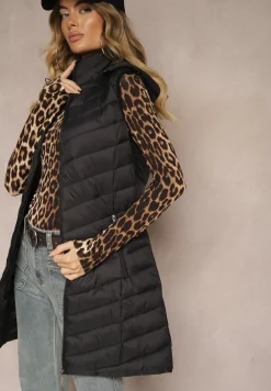 Czarna Kamizelka z z Odpinanym Kapturem Ozdobiona Pikowaniem Ivathira