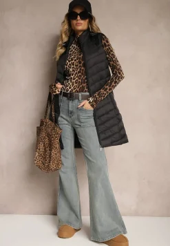 Czarna Kamizelka z z Odpinanym Kapturem Ozdobiona Pikowaniem Ivathira