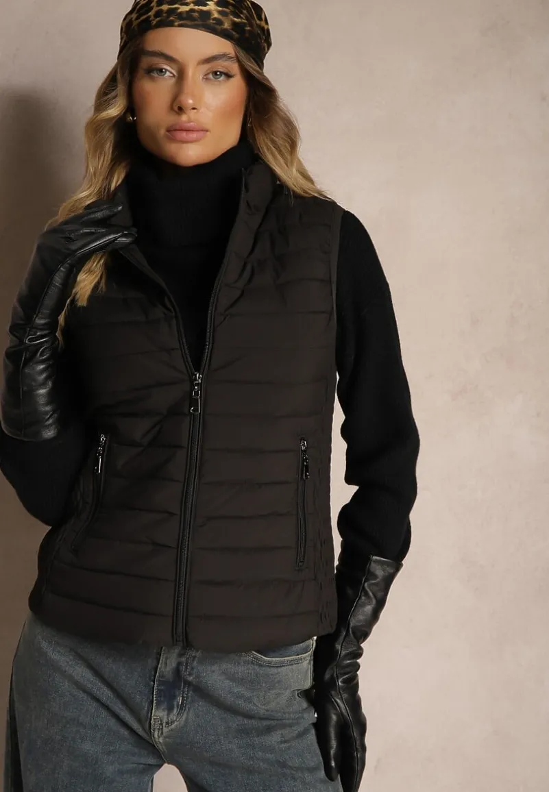 Czarna Kamizelka ze Stójką z Pikowaniem i Kieszeniami Valoreth