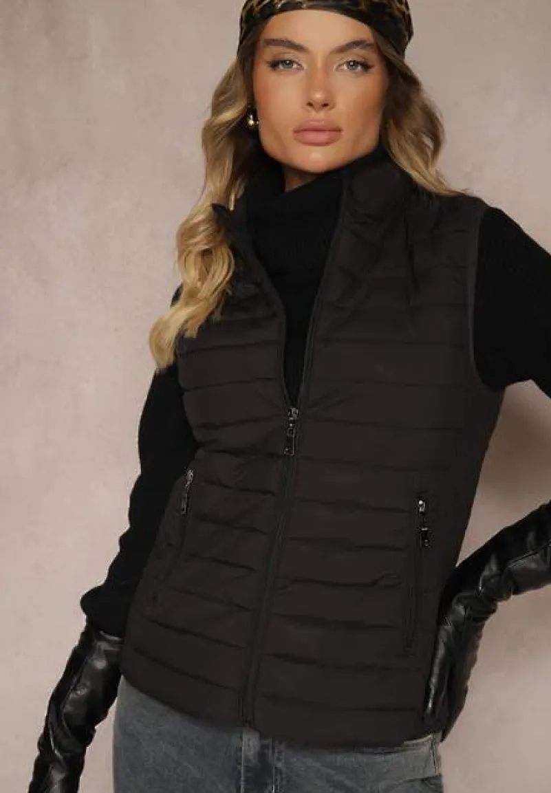 Czarna Kamizelka ze Stójką z Pikowaniem i Kieszeniami Valoreth