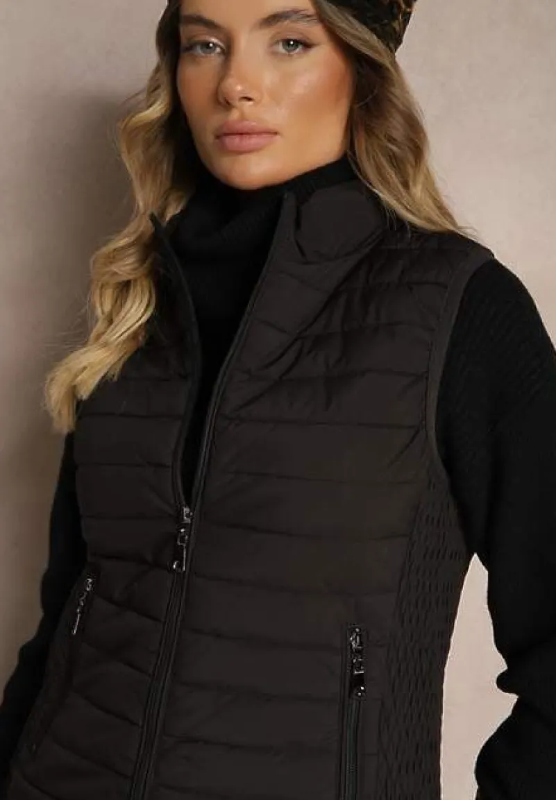 Czarna Kamizelka ze Stójką z Pikowaniem i Kieszeniami Valoreth