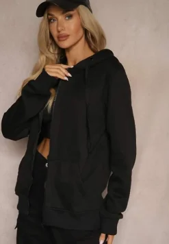 Czarna Klasyczna Bluza z Kapturem i Sznurkami Ballata