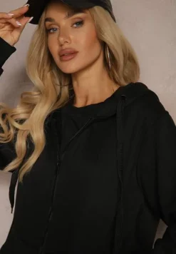 Czarna Klasyczna Bluza z Kapturem i Sznurkami Ballata