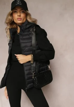 Czarna Klasyczna Kamizelka z Pikowaniem i Kapturem oraz Kieszeniami na Suwaki Nuvleca