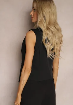 Czarna Klasyczna Kamizelka w stylu Garniturowym z Guzikami Riea