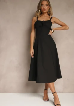 Czarna Koktajlowa Sukienka Gorsetowa Vices z Rozkloszowanym Dołem Kolinnea