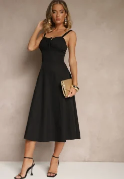 Czarna Koktajlowa Sukienka Gorsetowa Vices z Rozkloszowanym Dołem Kolinnea