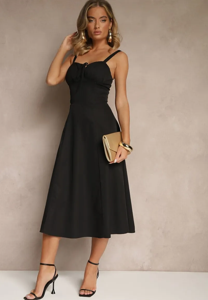 Czarna Koktajlowa Sukienka Gorsetowa Vices z Rozkloszowanym Dołem Kolinnea