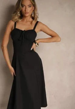 Czarna Koktajlowa Sukienka Gorsetowa Vices z Rozkloszowanym Dołem Kolinnea