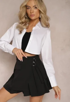 Czarna Kopertowa Spódnica Mini w Stylu Cargo z Paskami Eire