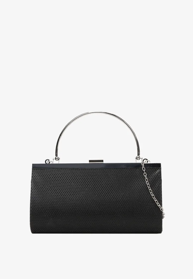 Czarna Kopertowa Torebka z Metalową Rączką i Brokatem Fortelsa