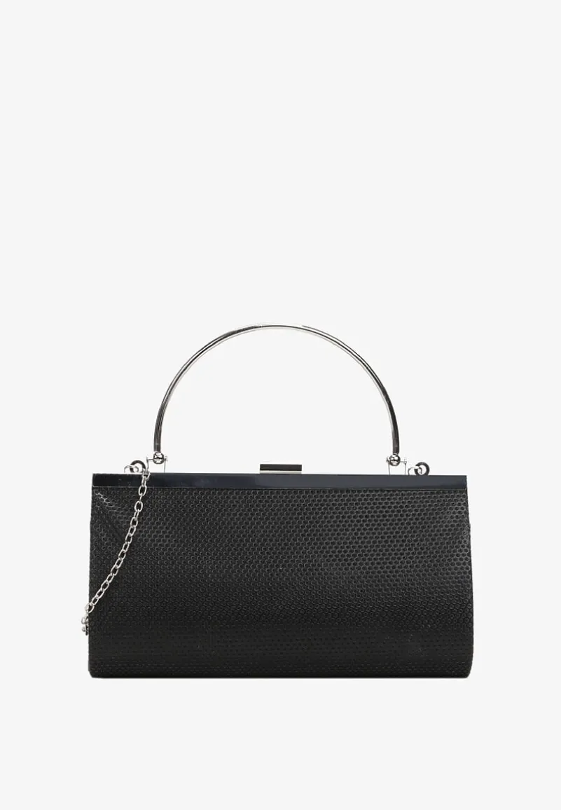 Czarna Kopertowa Torebka z Metalową Rączką i Brokatem Fortelsa