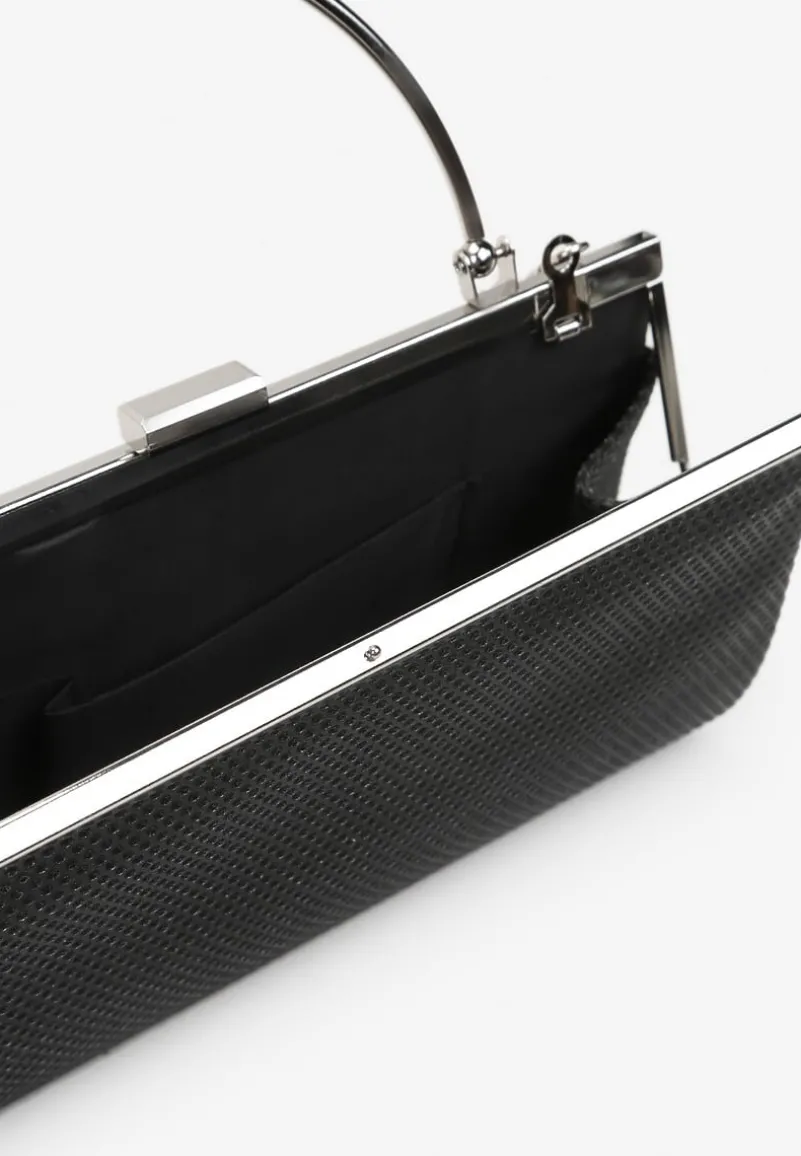 Czarna Kopertowa Torebka z Metalową Rączką i Brokatem Fortelsa