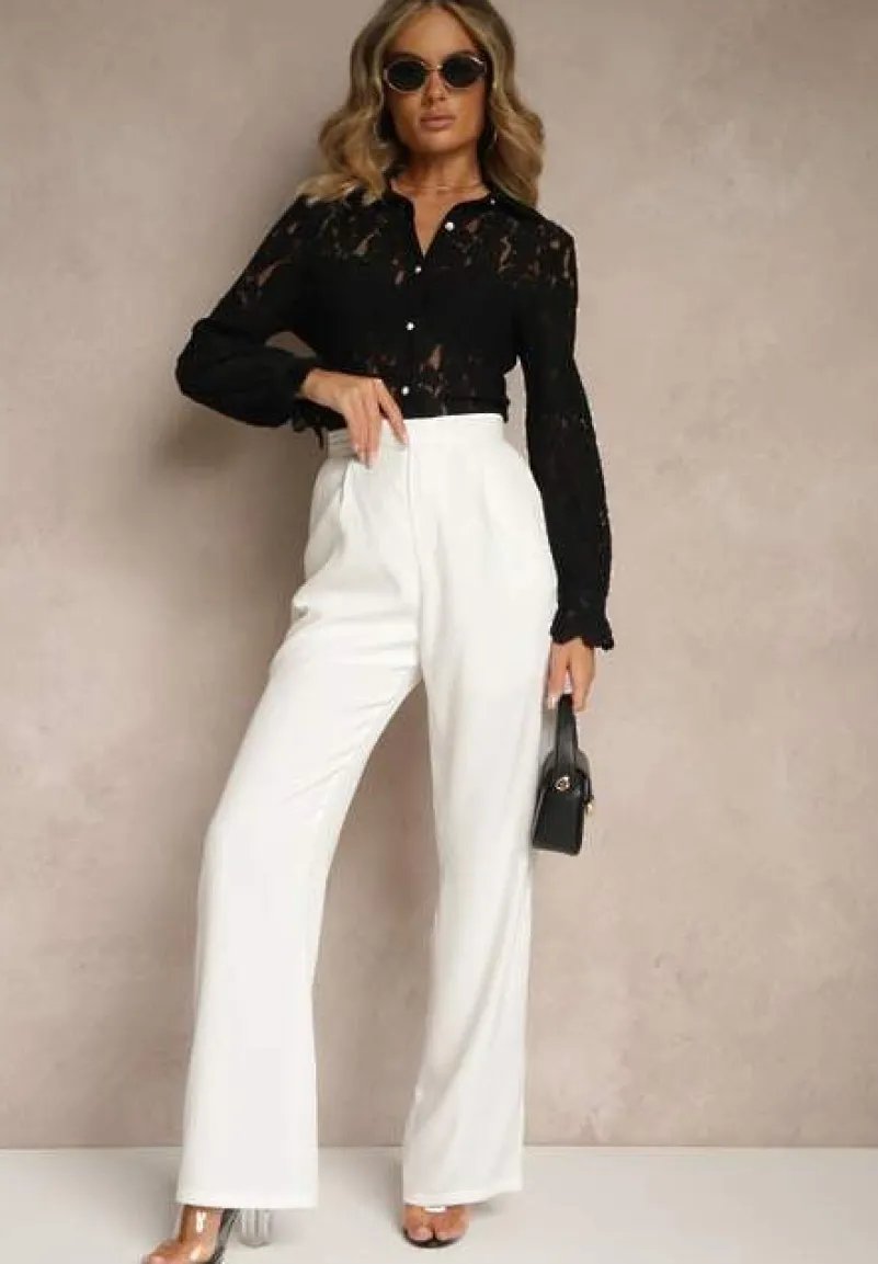 Czarna Koszula Koronkowa na Guziki Acameda