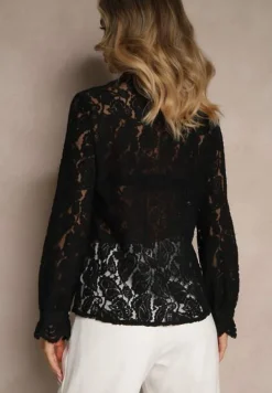 Czarna Koszula Koronkowa na Guziki Acameda