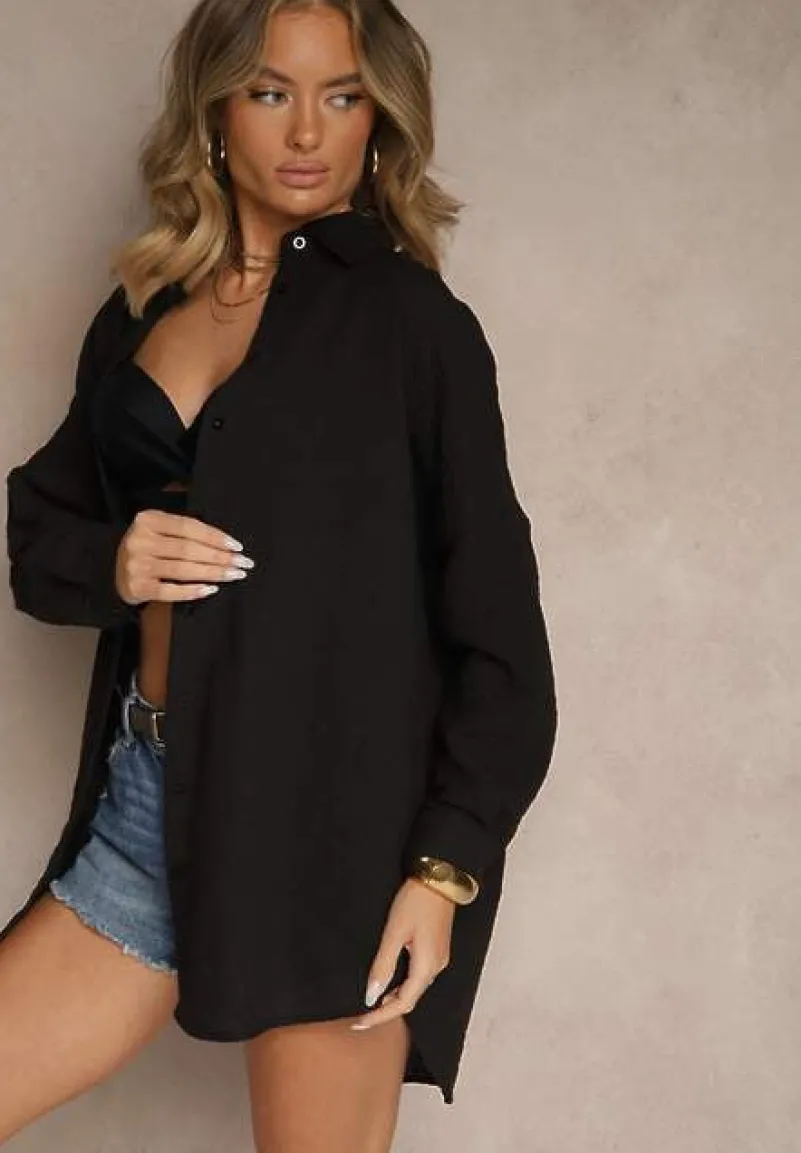 Czarna Koszula o Fasonie Oversize w Klasycznym Stylu Marionera