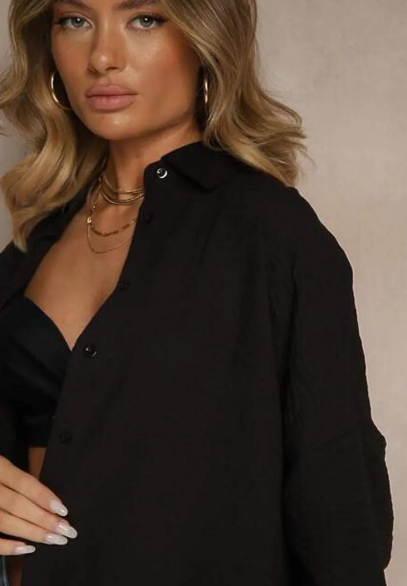 Czarna Koszula o Fasonie Oversize w Klasycznym Stylu Marionera