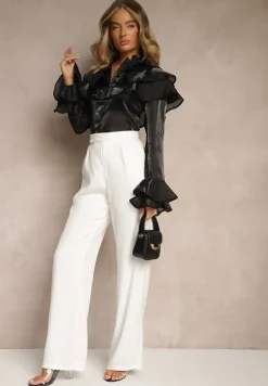 Czarna Koszula Ozdobiona Falbankami Ridina