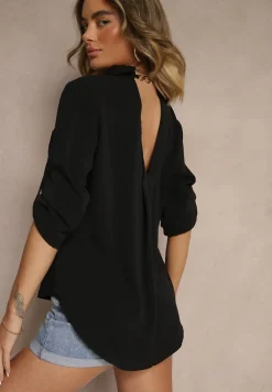 Czarna Koszula Ozdobiona Podwijanymi Rękawami Doviraella