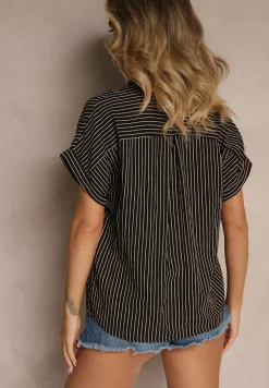 Czarna Koszula w Paski z Krótkim Rękawem Vimorina