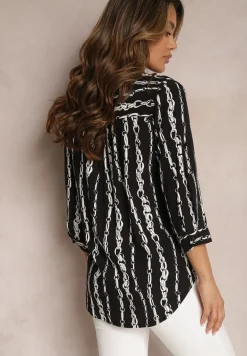 Czarna Koszula we Wzór w Łańcuchy z Bawełny i Wiskozy Brilenia